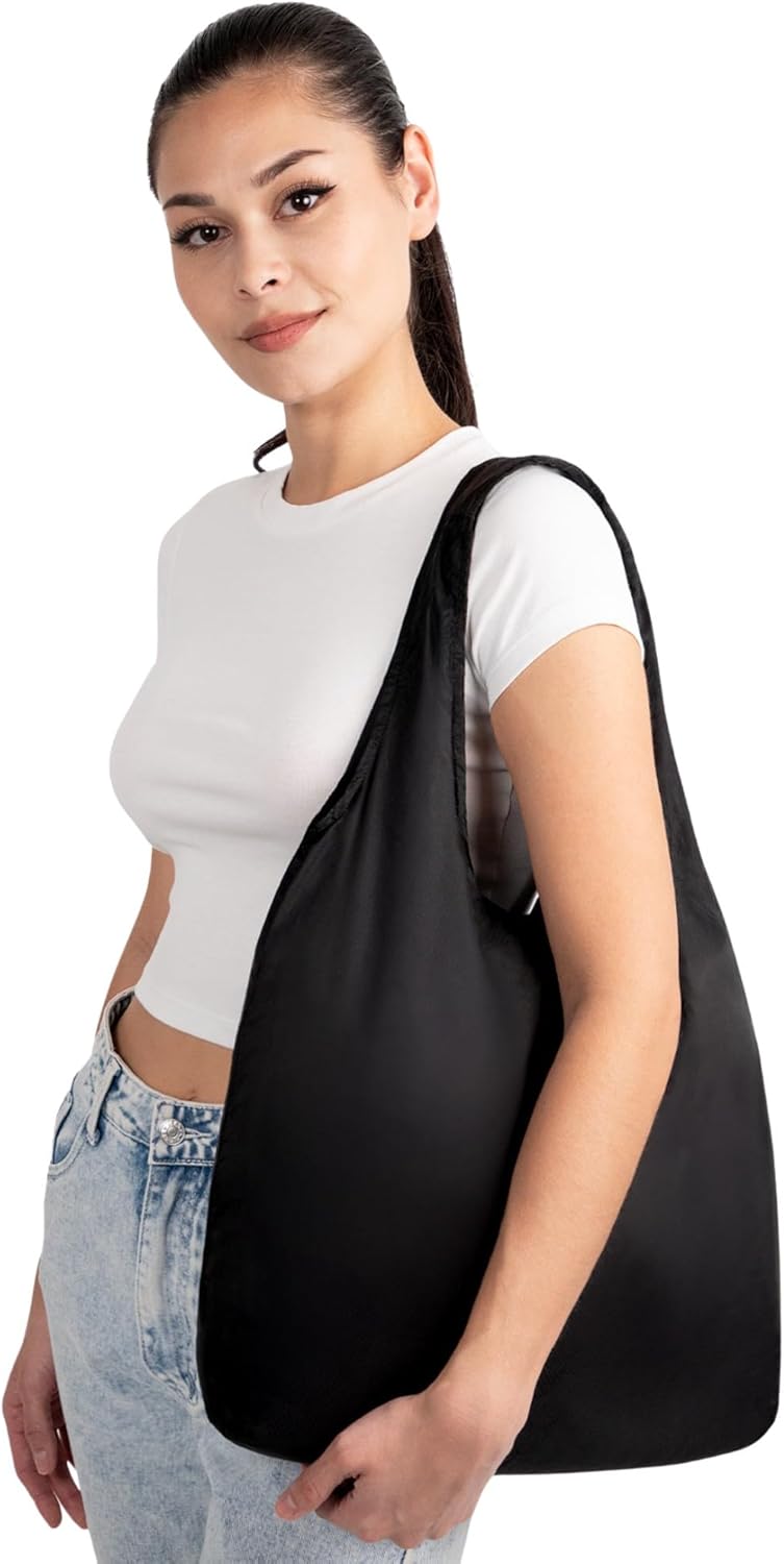 Nanobag Store Ultra-Lightweight Foldable Tote for Women & Men, Reusable Grocery & Travel Bag, Packable Collapsible Compact Market Essential (Standard Black) - Image 2
